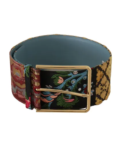 Dolce & Gabbana WoMens Multicolor Embroidered Leather Gold Metal Buckle Belt - Multicolour Canvas