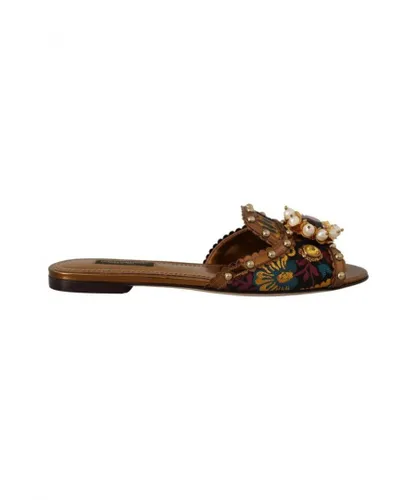Dolce & Gabbana WoMens Multicolor Floral Embellished Slides Flats Shoes - Multicolour
