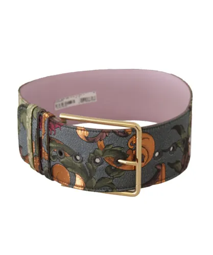 Dolce & Gabbana WoMens Multicolor Leather Embroidered Gold Metal Buckle Belt - Multicolour Canvas