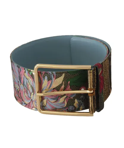 Dolce & Gabbana WoMens Multicolor Leather Floral Embroid Logo Buckle Belt - Multicolour