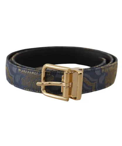 Dolce & Gabbana WoMens Navy Blue Jacquard Gold Tone Logo Metal Buckle Belt Leather