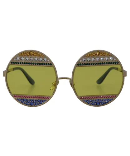 Dolce & Gabbana Womens Oval-shaped Metal Sunglasses with Colored Crystals - DG2209B - Gold - One