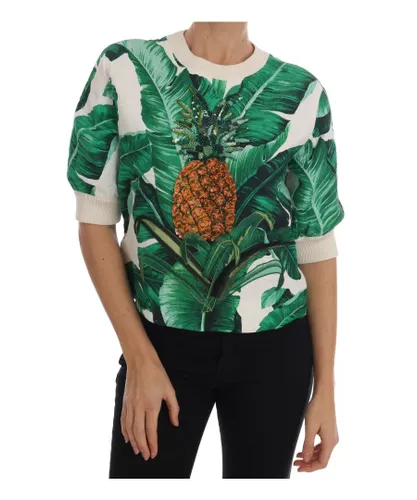 Dolce & Gabbana Womens Pineapple Banana Sequins Crewneck Sweater - Multicolour Cotton