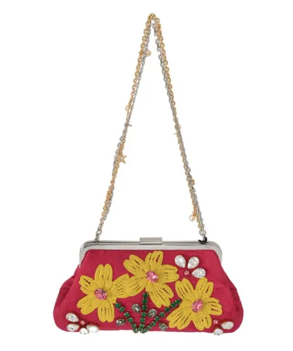 Dolce & Gabbana WoMens Pink Brocade Floral Crystal Applique Evening Purse Cotton - One Size