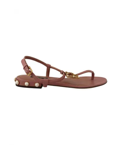 Dolce & Gabbana WoMens Pink DG Amore Logo Leather Sandals Shoes