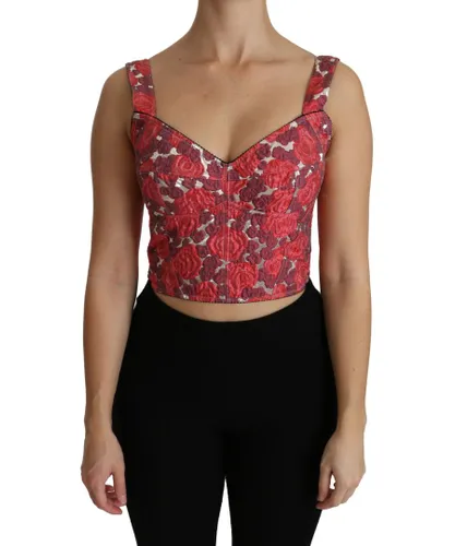 Dolce & Gabbana Womens Pink Floral Brocade Cropped Blouse Tank Top - Multicolour Nylon