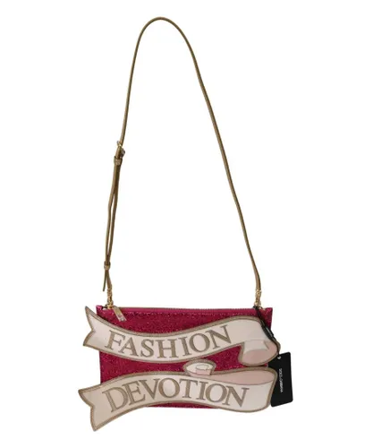 Dolce & Gabbana WoMens Pink Glittered Fashion Devotion Sling CLEO Purse Calf Leather - One Size
