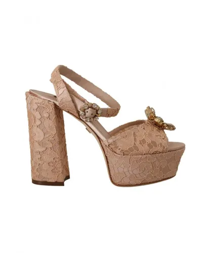 Dolce & Gabbana WoMens Pink Lace Taormina Platform Sandals Shoes Cotton