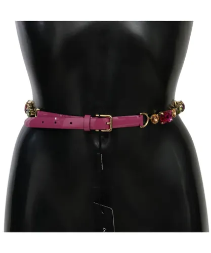 Dolce & Gabbana Womens Pink Leather Crystal Gold Buckle Belt