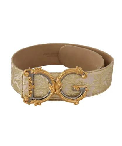 Dolce & Gabbana WoMens Pink Wide Waist Jacquard DG Logo Gold Buckle Belt - Multicolour Leather
