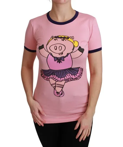 Dolce & Gabbana Womens Pink YEAR OF THE PIG Top Cotton T-shirt - Black