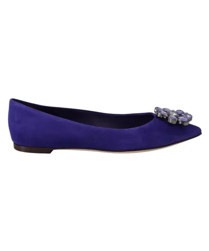 Dolce & Gabbana WoMens Purple Suede Crystals Loafers Flats Shoes