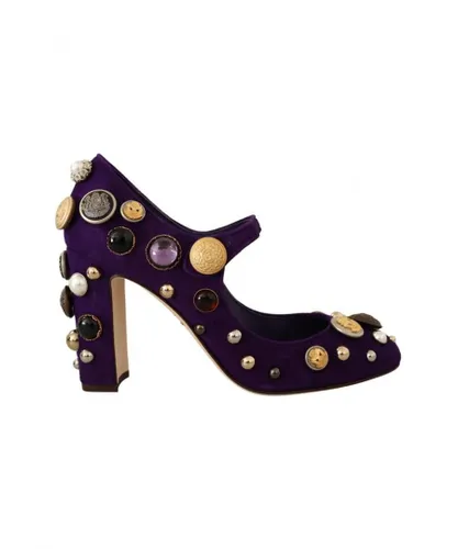 Dolce & Gabbana WoMens Purple Suede Embellished Pump Mary Jane Shoes Leather