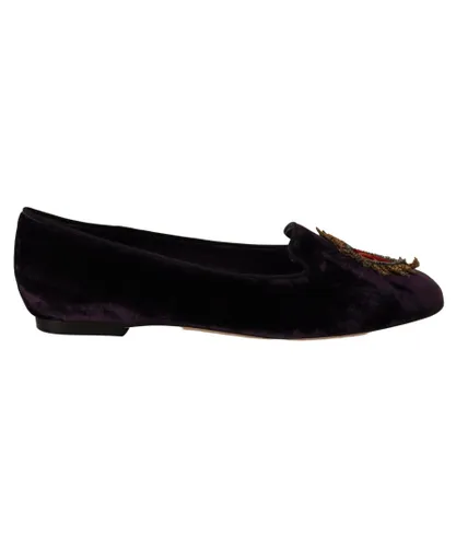 Dolce & Gabbana WoMens Purple Velvet DG Heart Loafers Flats Shoes