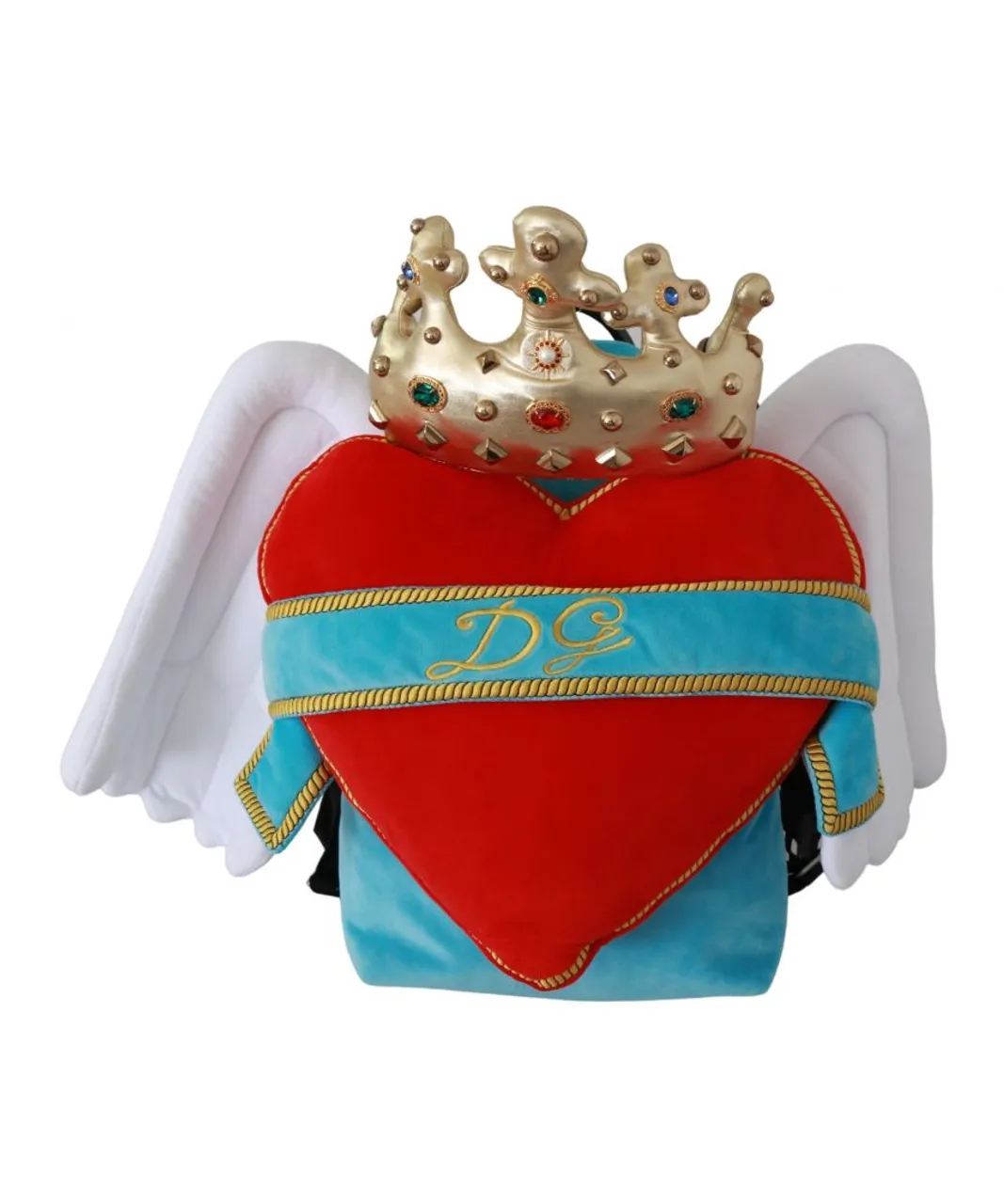 Dolce & Gabbana Womens Red Blue Heart Wings DG Crown School Backpack - Multicolour Leather - One Size