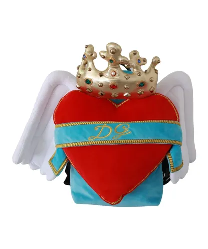 Dolce & Gabbana Womens Red Blue Heart Wings DG Crown School Backpack - Multicolour Leather - One Size