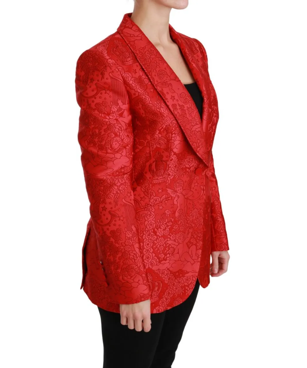 Dolce & Gabbana Womens Red Floral Angel Blazer Coat Jacket - Multicolour