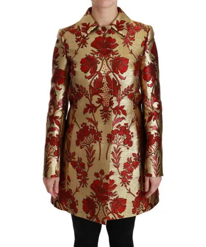 Dolce & Gabbana Womens Red Gold Floral Brocade Cape Jacket - Multicolour Silk