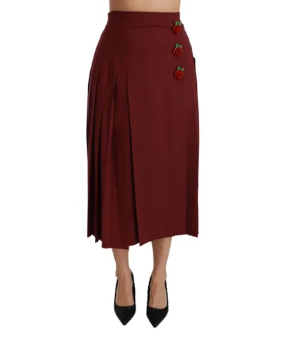 Dolce & Gabbana Womens Red High Waist Pleated Maxi Wool Skirt - Multicolour Virgin Wool