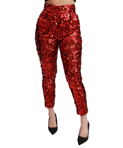 Dolce & Gabbana WoMens Red Sequined Cropped Trousers Pants
