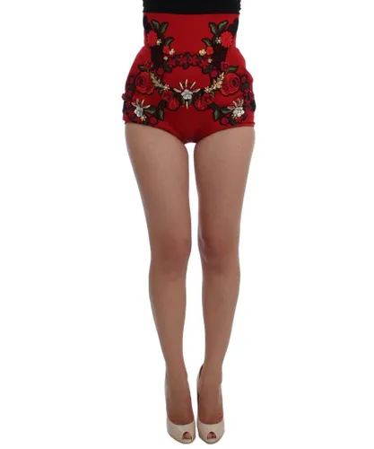 Dolce & Gabbana Womens Red Silk Crystal Roses Shorts
