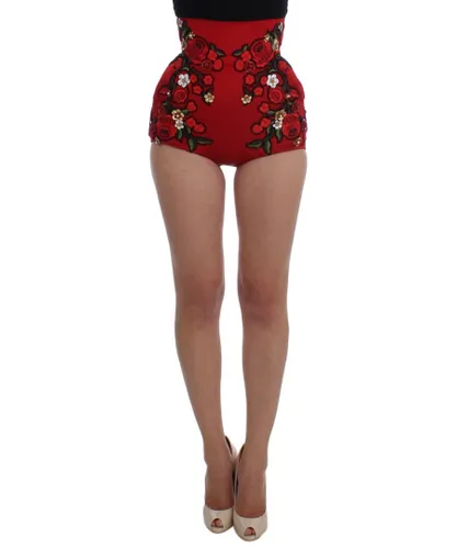 Dolce & Gabbana Womens Red Silk Roses Sicily Shorts - Black