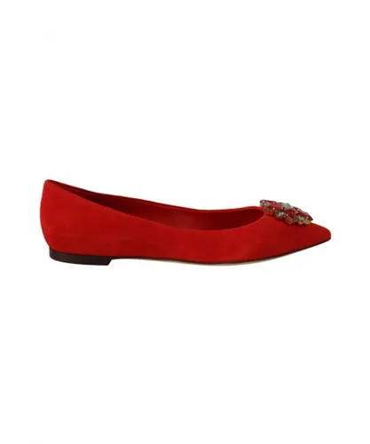 Dolce & Gabbana WoMens Red Suede Crystals Loafers Flats Shoes Leather