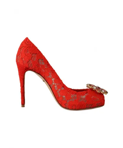 Dolce & Gabbana WoMens Red Taormina Lace Crystal Heels Pumps Cotton