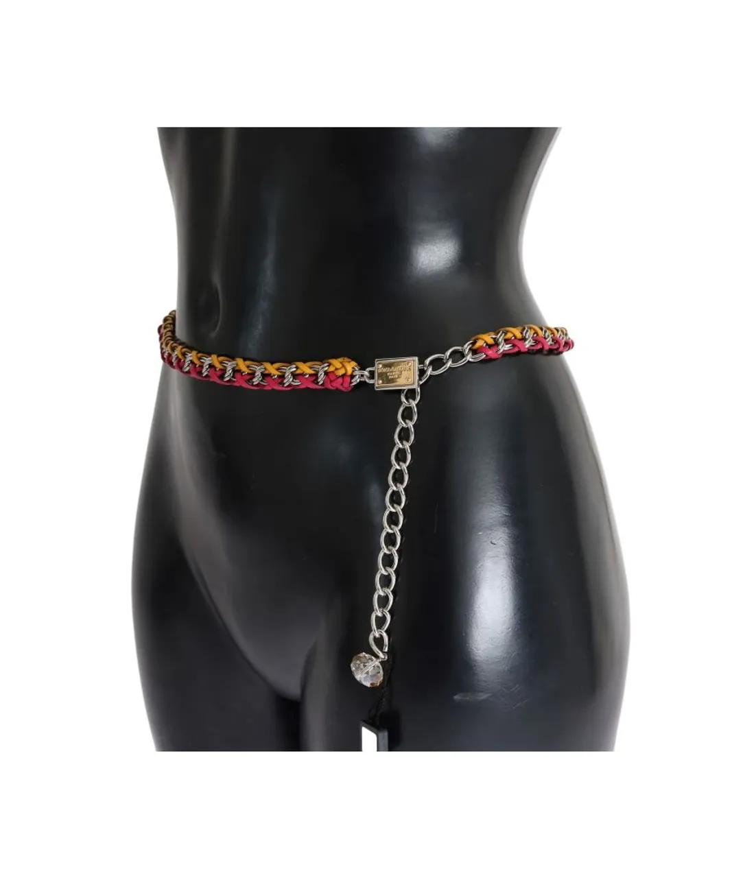 Dolce & Gabbana Womens Red Yellow Leather Crystal Belt - Multicolour
