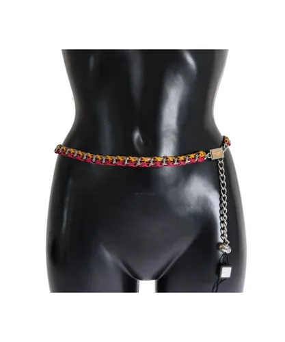Dolce & Gabbana Womens Red Yellow Leather Crystal Belt - Multicolour