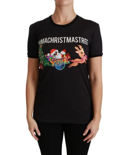 Dolce & Gabbana Womens Schwarzes #ImAChristmasTree Crewneck Top T-shirt - Multicolour Cotton