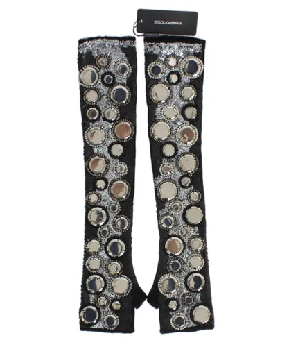 Dolce & Gabbana Womens Sequined Cashmere Gloves - Black