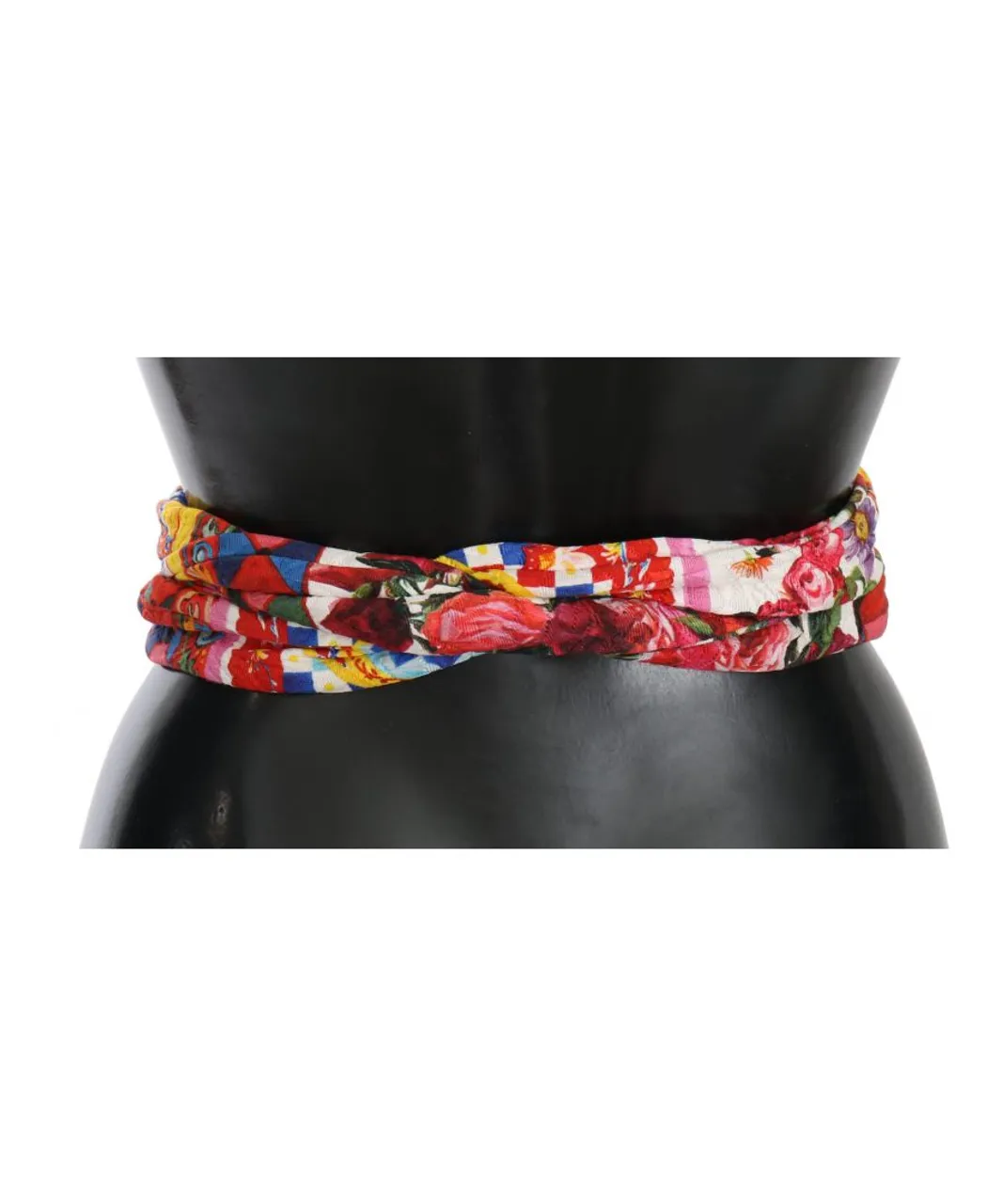 Dolce & Gabbana Womens Silk Cotton Carretto Rose Pattern Wrap Belt - Blue