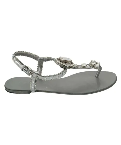 Dolce & Gabbana WoMens Silver Crystal Sandals Flip Flops Shoes Leather