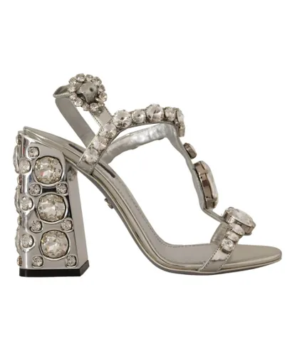 Dolce & Gabbana WoMens Silver Crystals Strap Buckle High Heel Sandals Leather