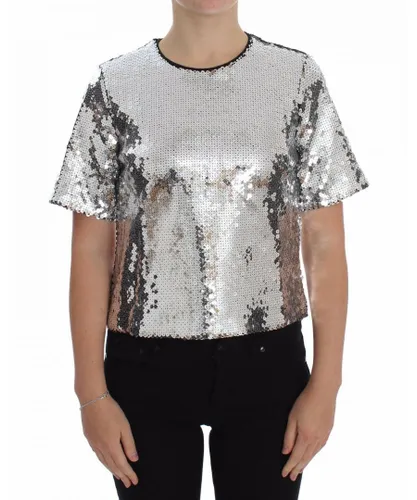 Dolce & Gabbana WoMens Silver Sequined Crewneck Blouse T-shirt Top