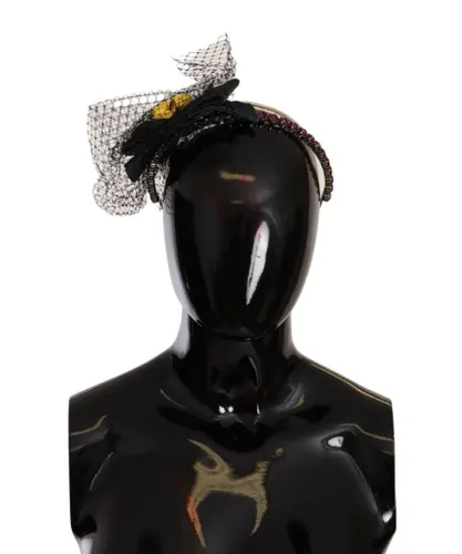 Dolce & Gabbana WoMens Silver Tiara Crystals Fruits Black Mesh Diadem Headband Silk - One