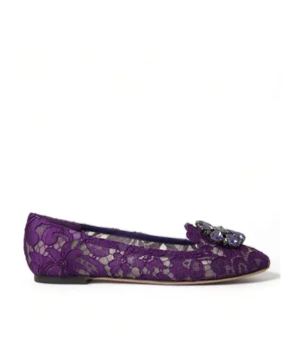 Dolce & Gabbana Womens Taormina Lace Crystal Flats - Purple