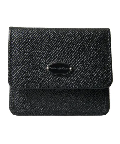 Dolce & Gabbana Womens Textured Leather Bifold Coin Purse Wallet - Black - One Size