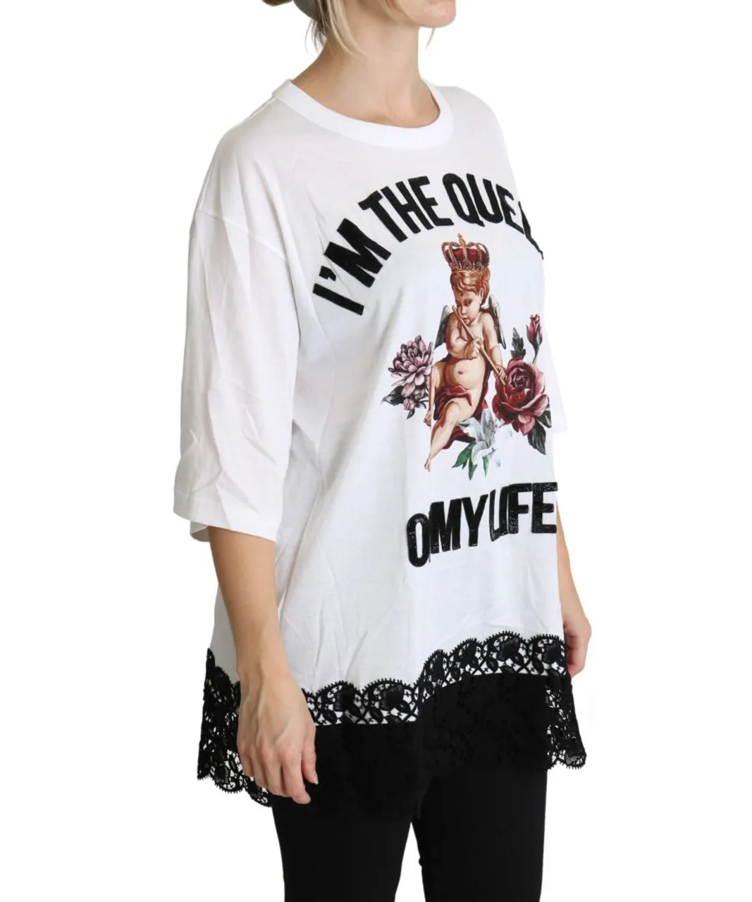 Dolce & Gabbana WoMens White Angel Print Cotton Round Neck Shirt Tops