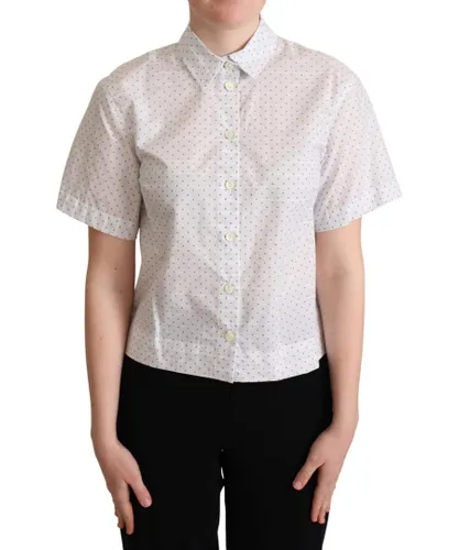 Dolce & Gabbana WoMens White Black Polka Dots Collar Blouse Shirt Cotton