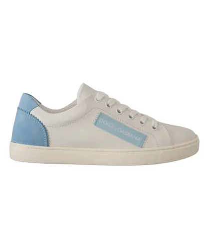 Dolce & Gabbana WoMens White Blue Leather Low Top Sneakers Shoes