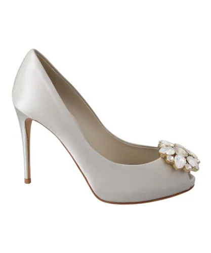 Dolce & Gabbana Womens White Crystal Peep Toe Pumps Viscose