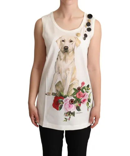 Dolce & Gabbana WoMens White Dog Floral Print Embellished T-shirt Cotton