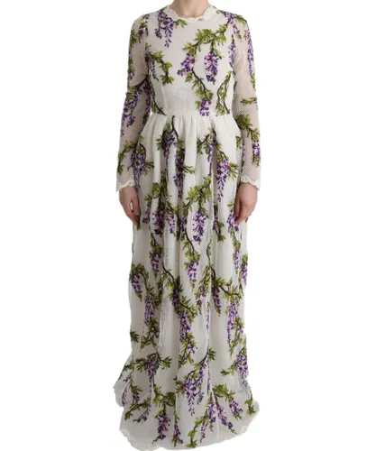 Dolce & Gabbana Womens White Floral Embroidered Maxi Dress - Multicolour Cotton