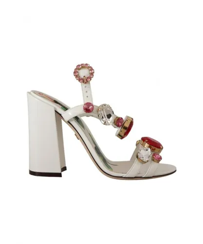 Dolce & Gabbana WoMens White Leather Crystal Keira Heels Sandals Shoes