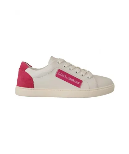 Dolce & Gabbana WoMens White Pink Leather Low Top Sneakers Shoes