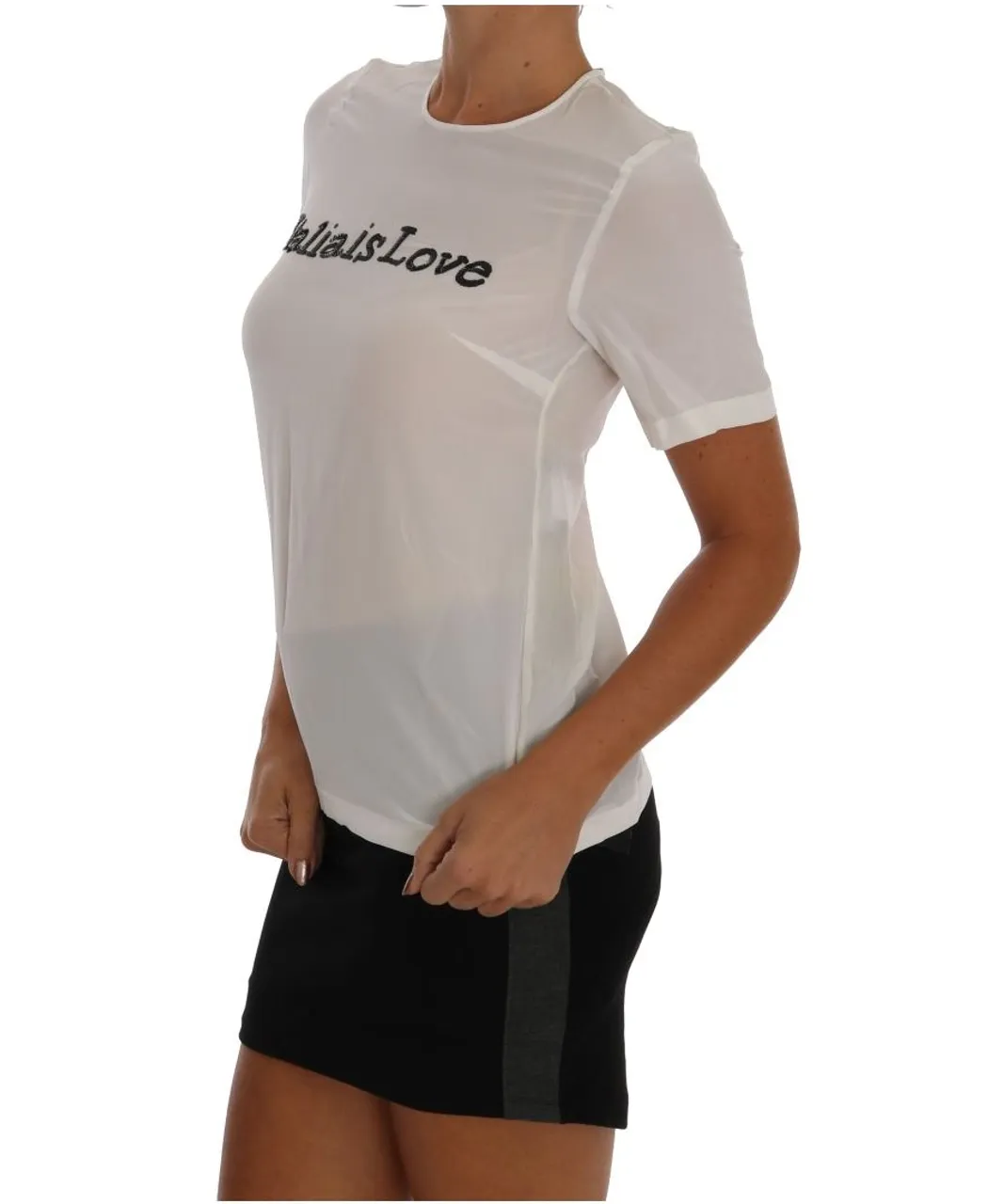 Dolce & Gabbana Womens White Silk ITALIA IS LOVE Blouse T-shirt - Multicolour
