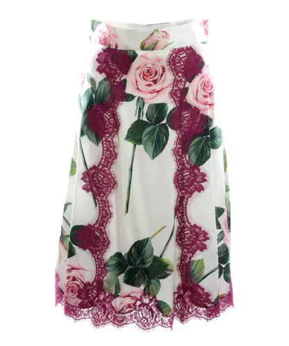 Dolce & Gabbana Womens Women Flowers Skirt - White Cotton