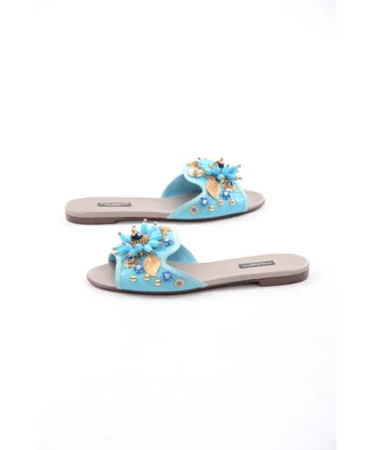 Dolce & Gabbana Womens Women Jewel Flat Slides - Blue